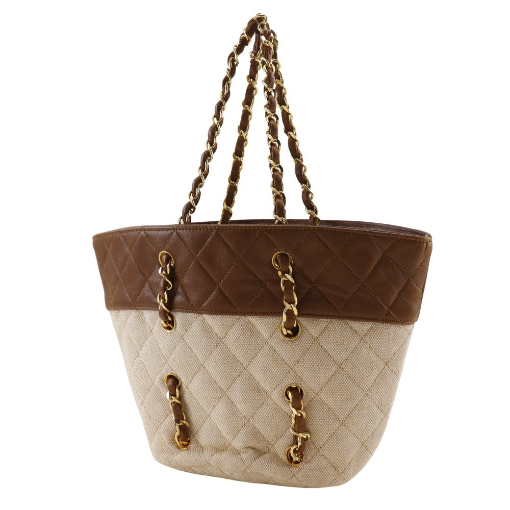 Chanel Matrasse Brown Canvas Leather Handbag
