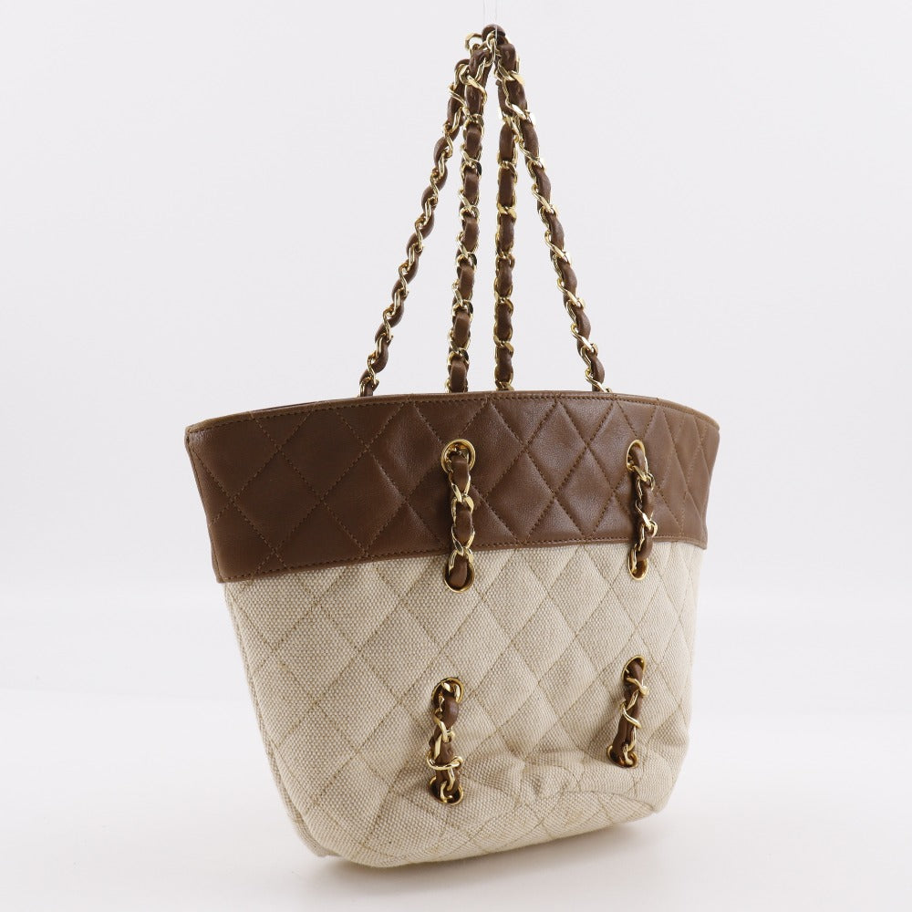 Chanel Matrasse Brown Canvas Leather Handbag
