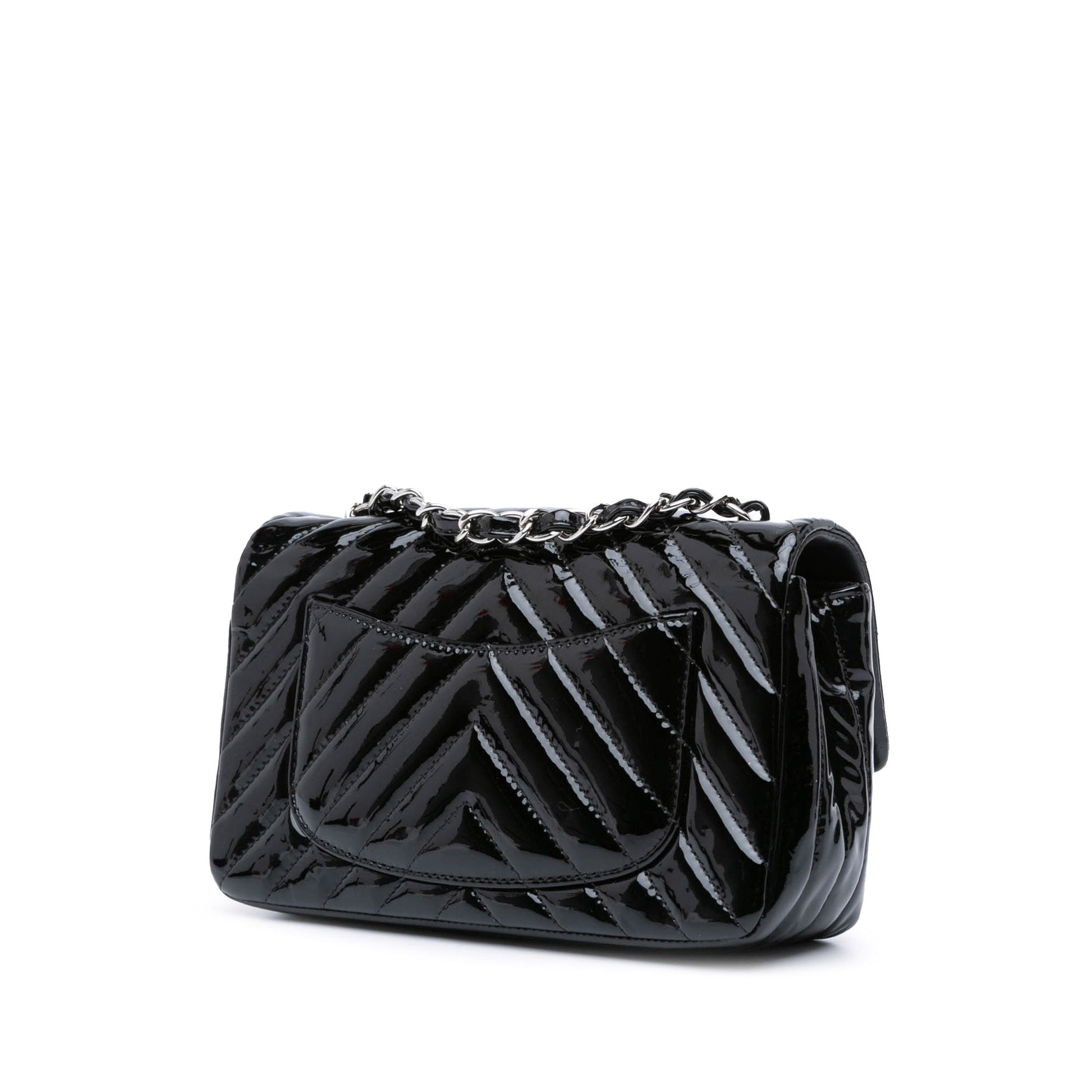 Black Chanel Mini Rectangular Classic Chevron Patent Single Flap Crossbody Bag
