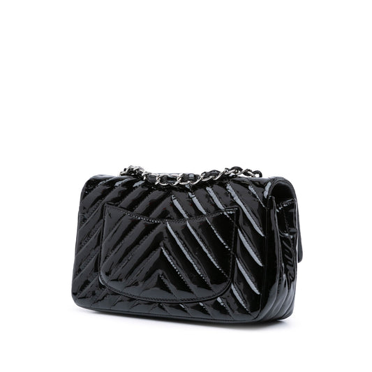 Black Chanel Mini Rectangular Classic Chevron Patent Single Flap Crossbody Bag