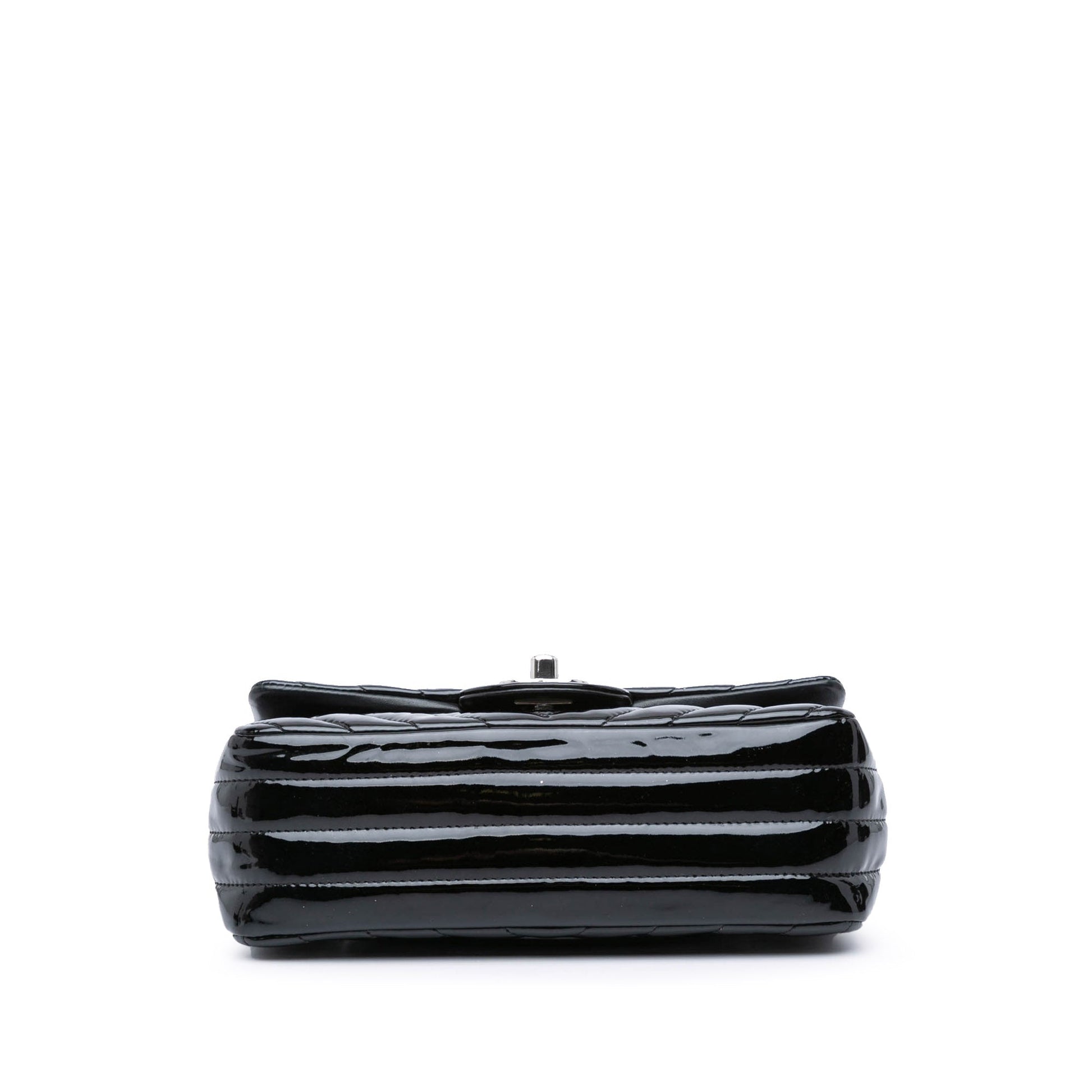 Black Chanel Mini Rectangular Classic Chevron Patent Single Flap Crossbody Bag