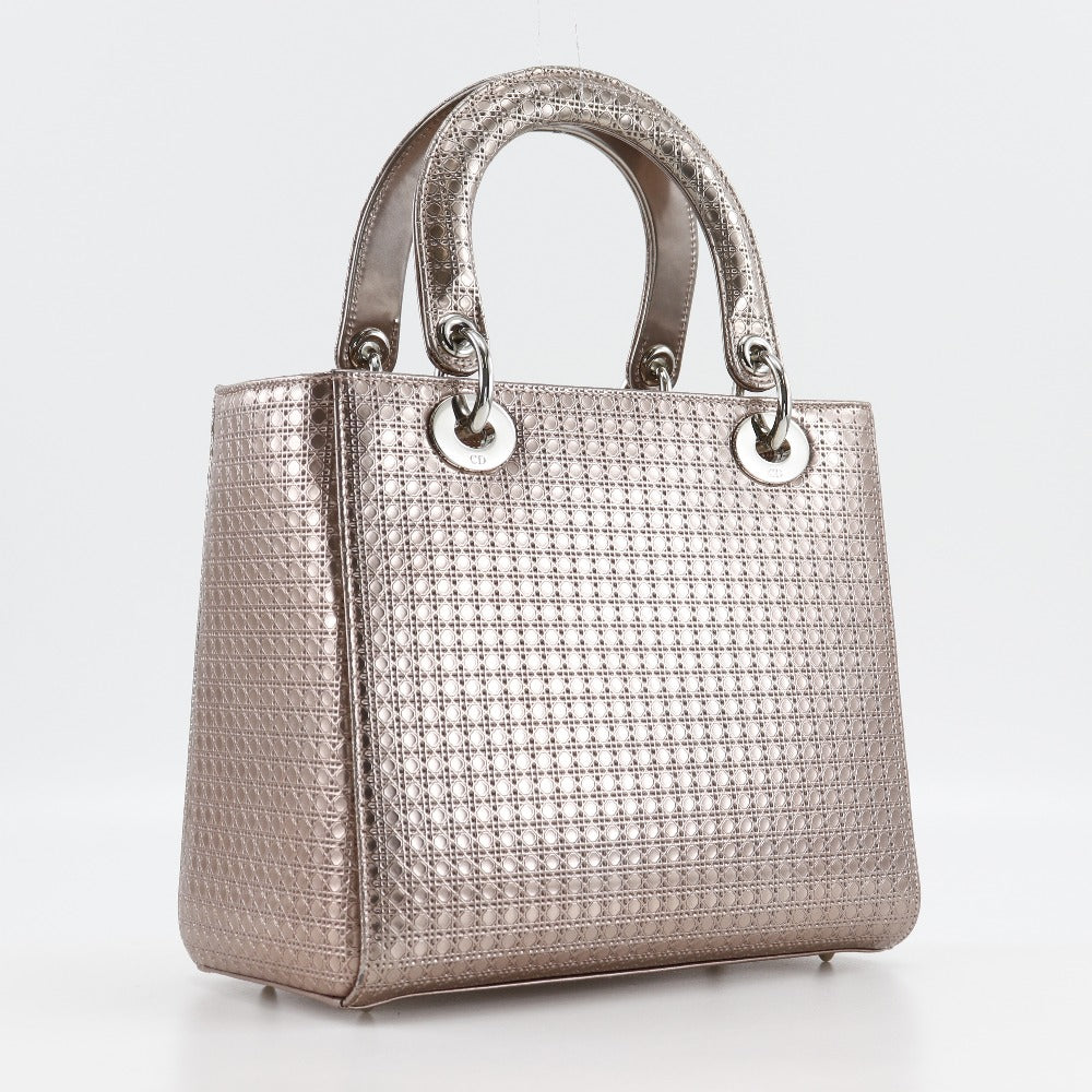 Dior Christian Handbag Canage Medium Lady Women Leather Pink Travel Bag