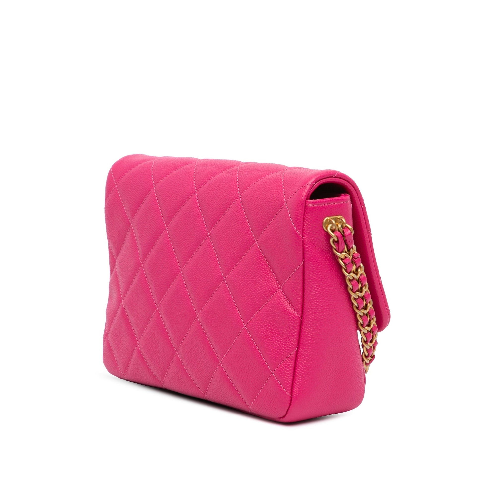 Pink Chanel Small Quilted Caviar Chain Melody Flap Crossbody Bag