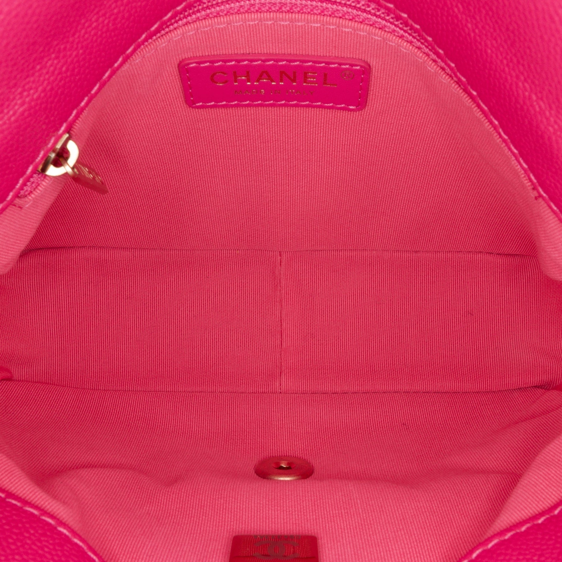 Pink Chanel Small Quilted Caviar Chain Melody Flap Crossbody Bag