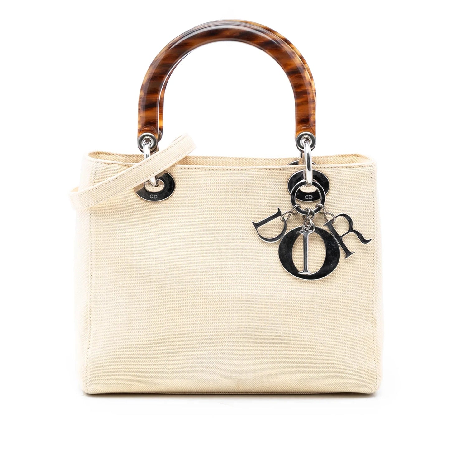 Dior Handbag Lady Satchel Canvas White Medium Satchel Bag