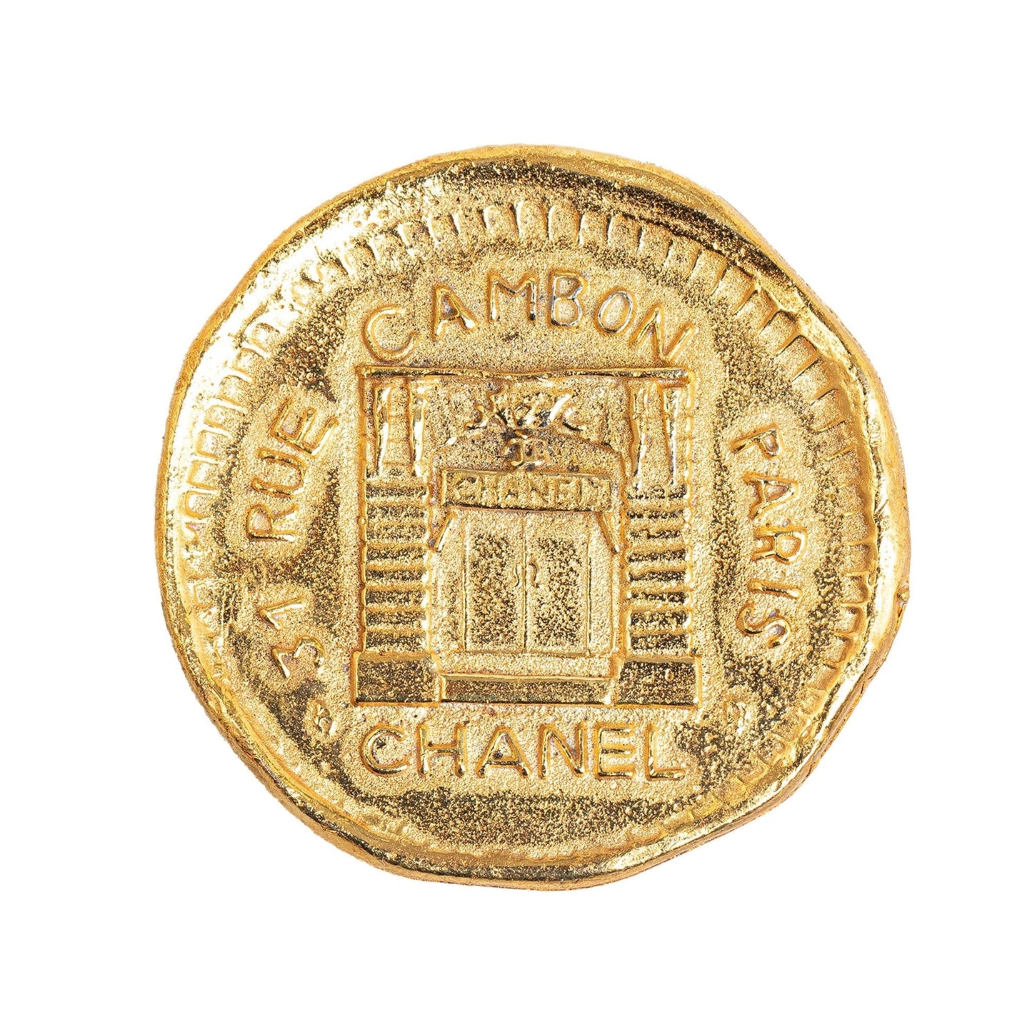 CHANEL 31 Rue Cambon Hammered Medallion Brooch Costume Brooch