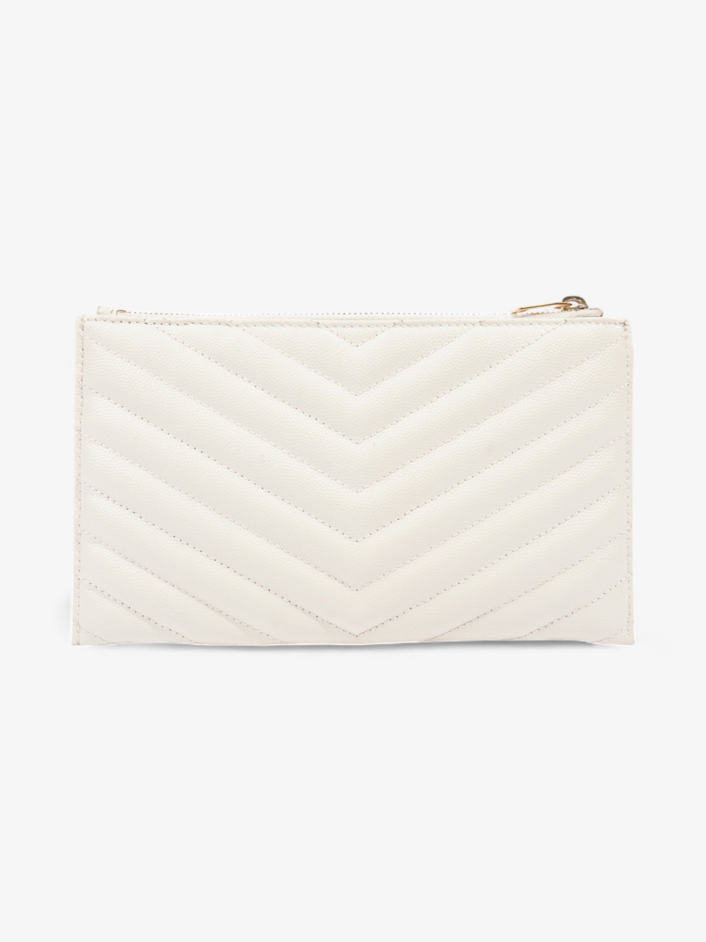 YSL Saint Laurent Cassandra Pouch Clutch Bag Leather Matelasse Cream