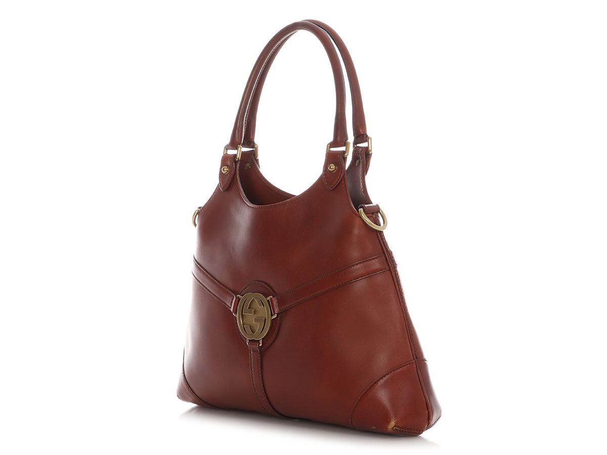 Gucci Chestnut Interlocking Reins Shoulder Bag Logo