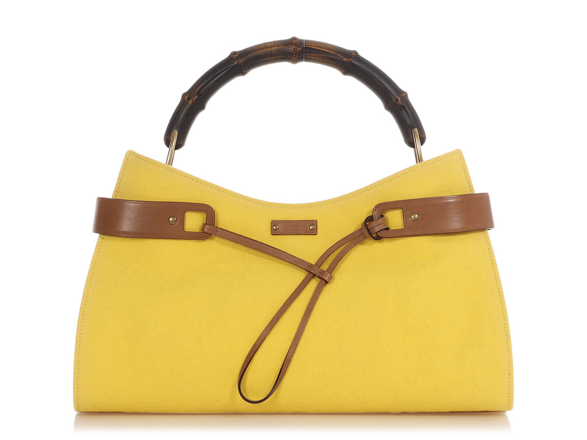 Gucci Yellow Bamboo Shoulder Bag Canvas