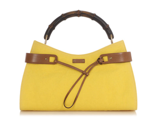 Gucci Yellow Bamboo Shoulder Bag Canvas