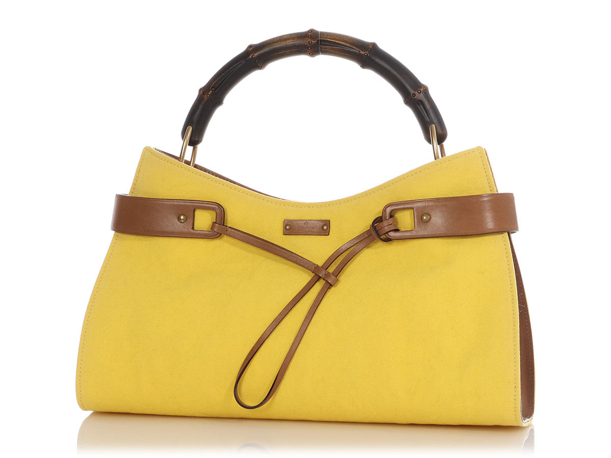 Gucci Yellow Bamboo Shoulder Bag Canvas