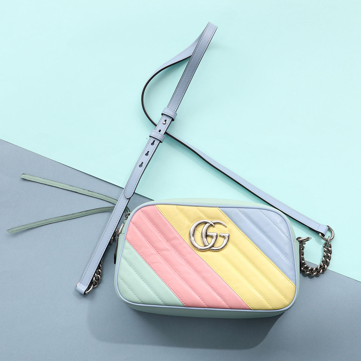 Gucci Pastel Diagonal Quilt Marmont Camera Bag Small Crossbody Bag