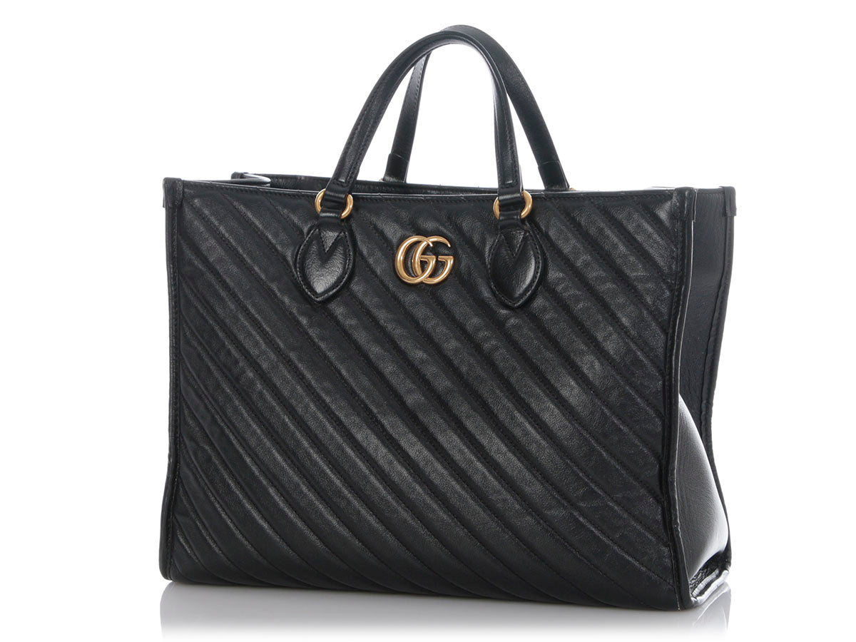 Gucci Matelass Diagonal Marmont Tote Black Tote Bag