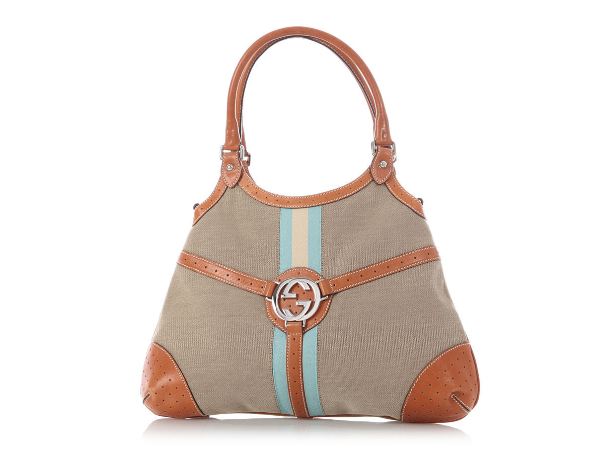 Gucci And Web Reins Bag Canvas Beige Shoulder Bag