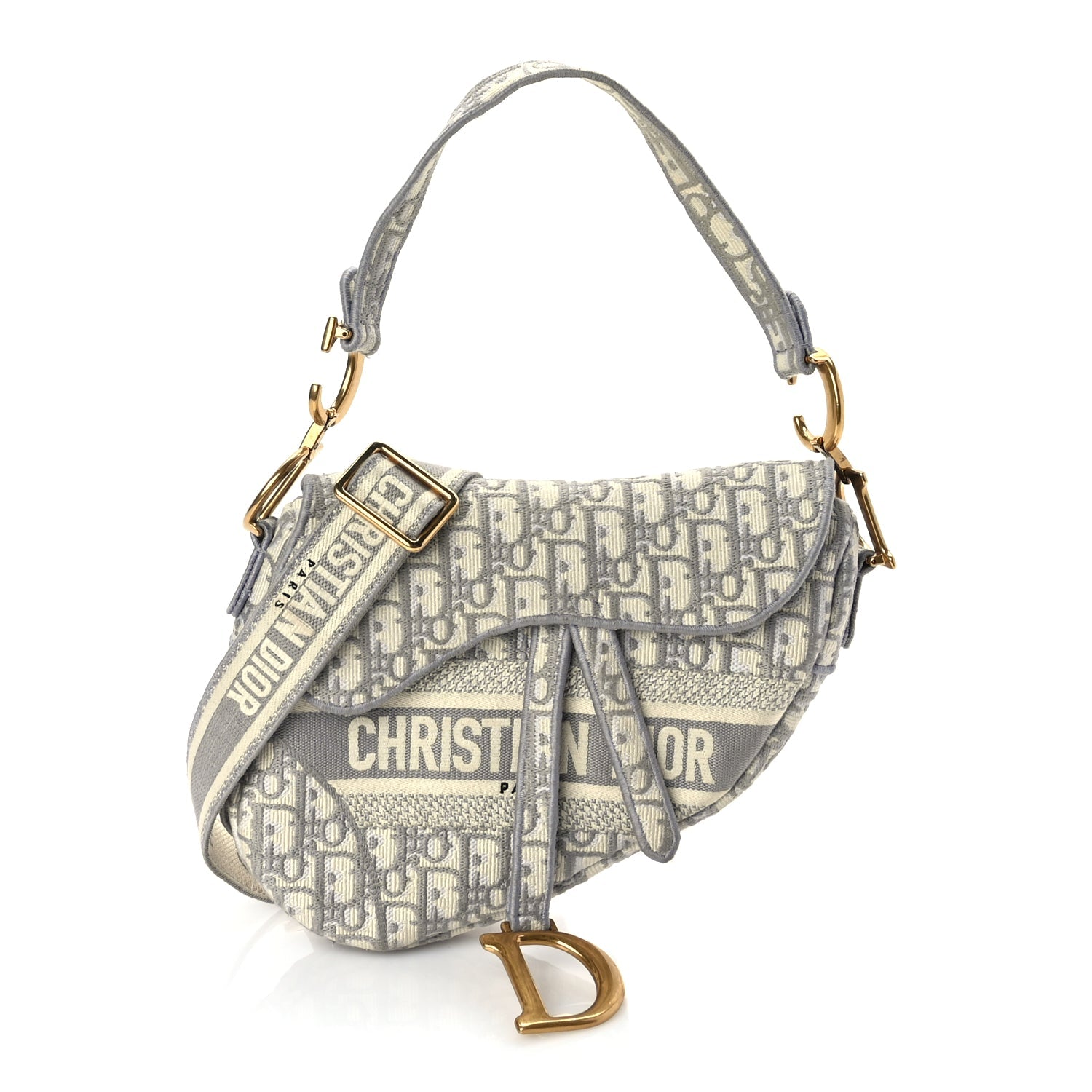 Dior Handbag Christian Oblique Saddle Bag Grey Canvas Gray Embroidered Shoulder Bag