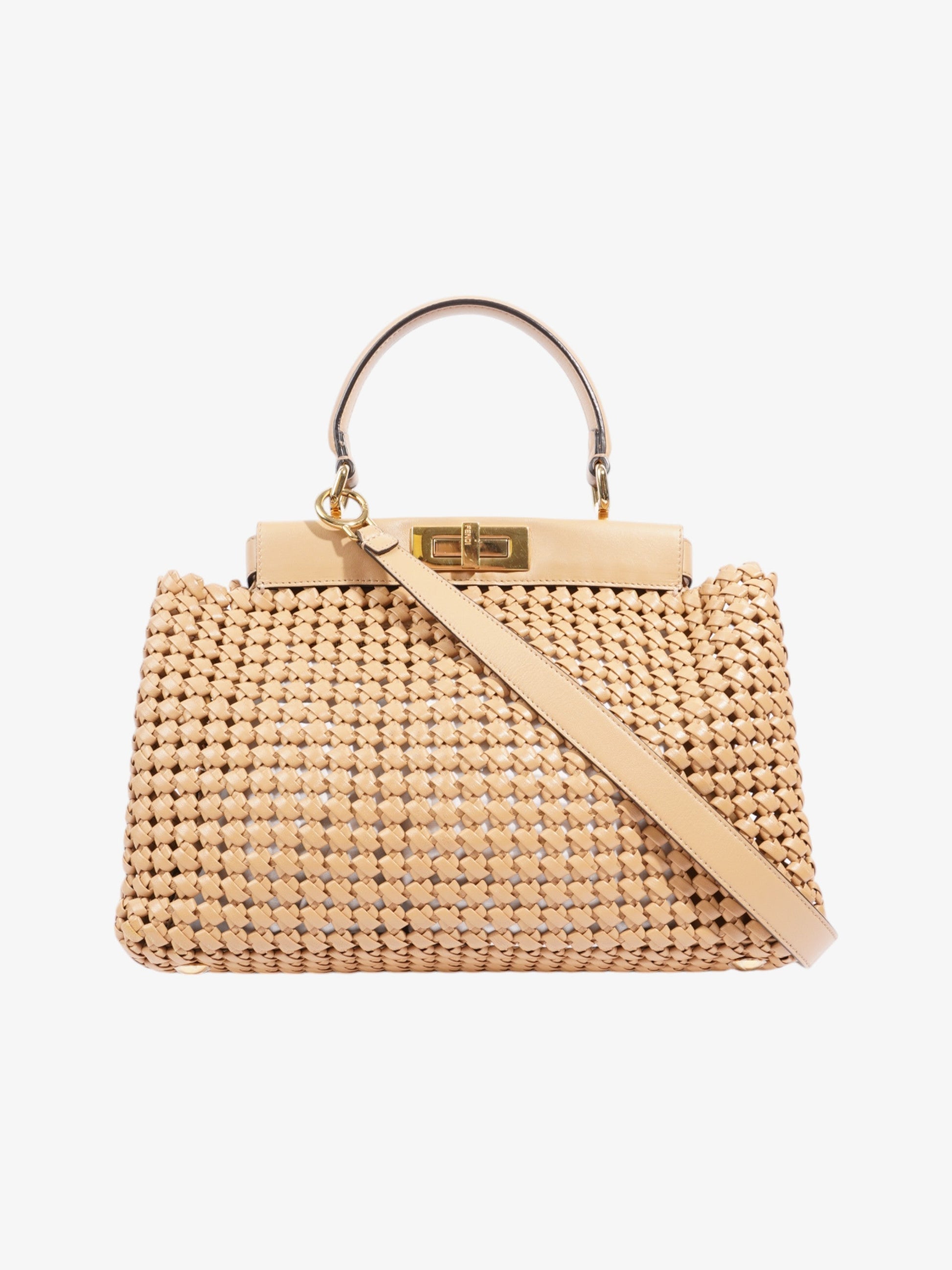 Fendi Peekaboo Shoulder Bag Leather Tan Medium