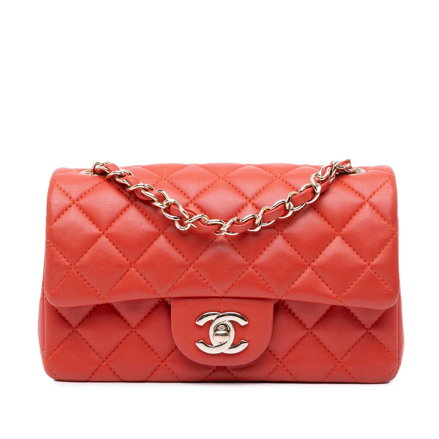 Orange Chanel Mini Rectangular Classic Lambskin Single Flap Crossbody Bag