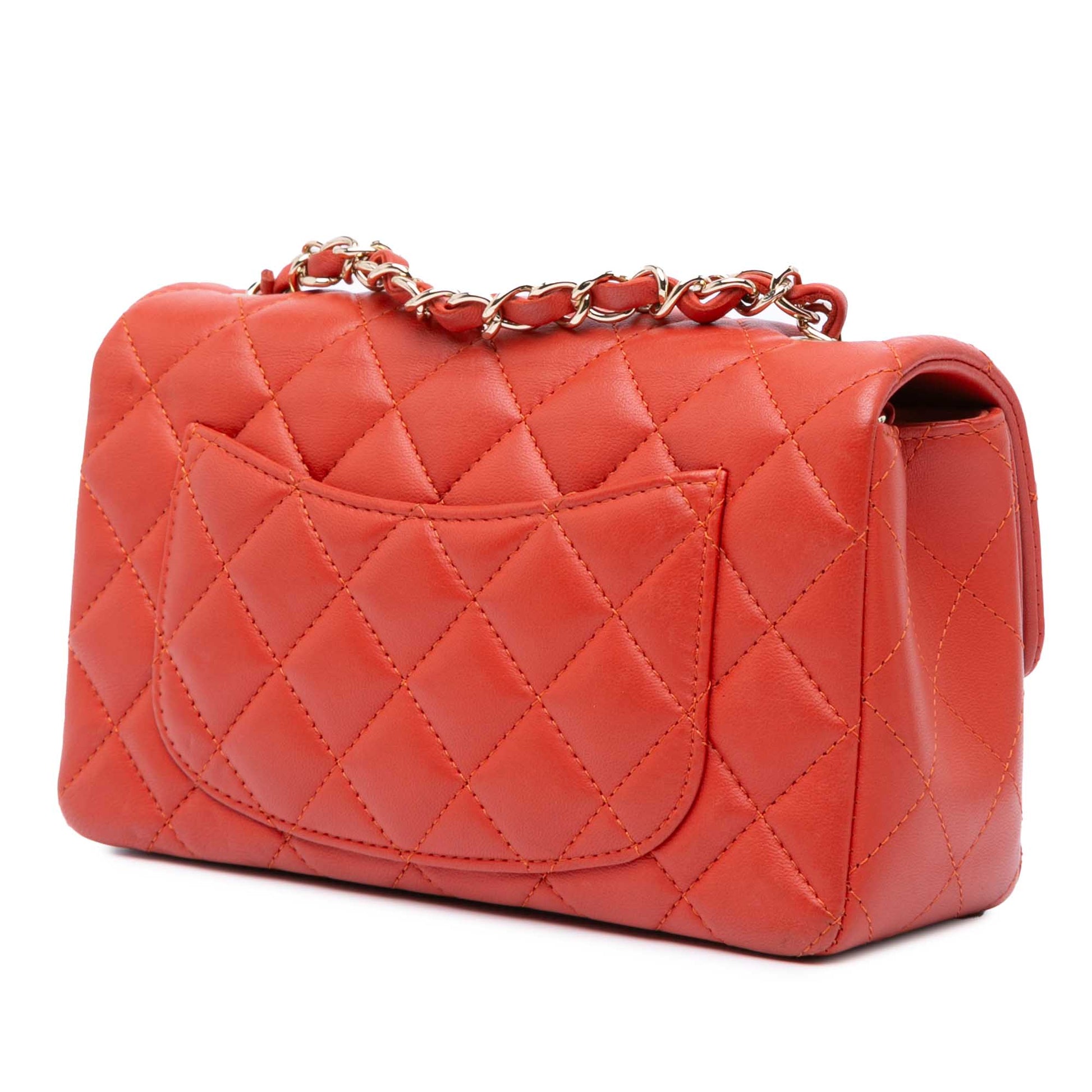 Orange Chanel Mini Rectangular Classic Lambskin Single Flap Crossbody Bag