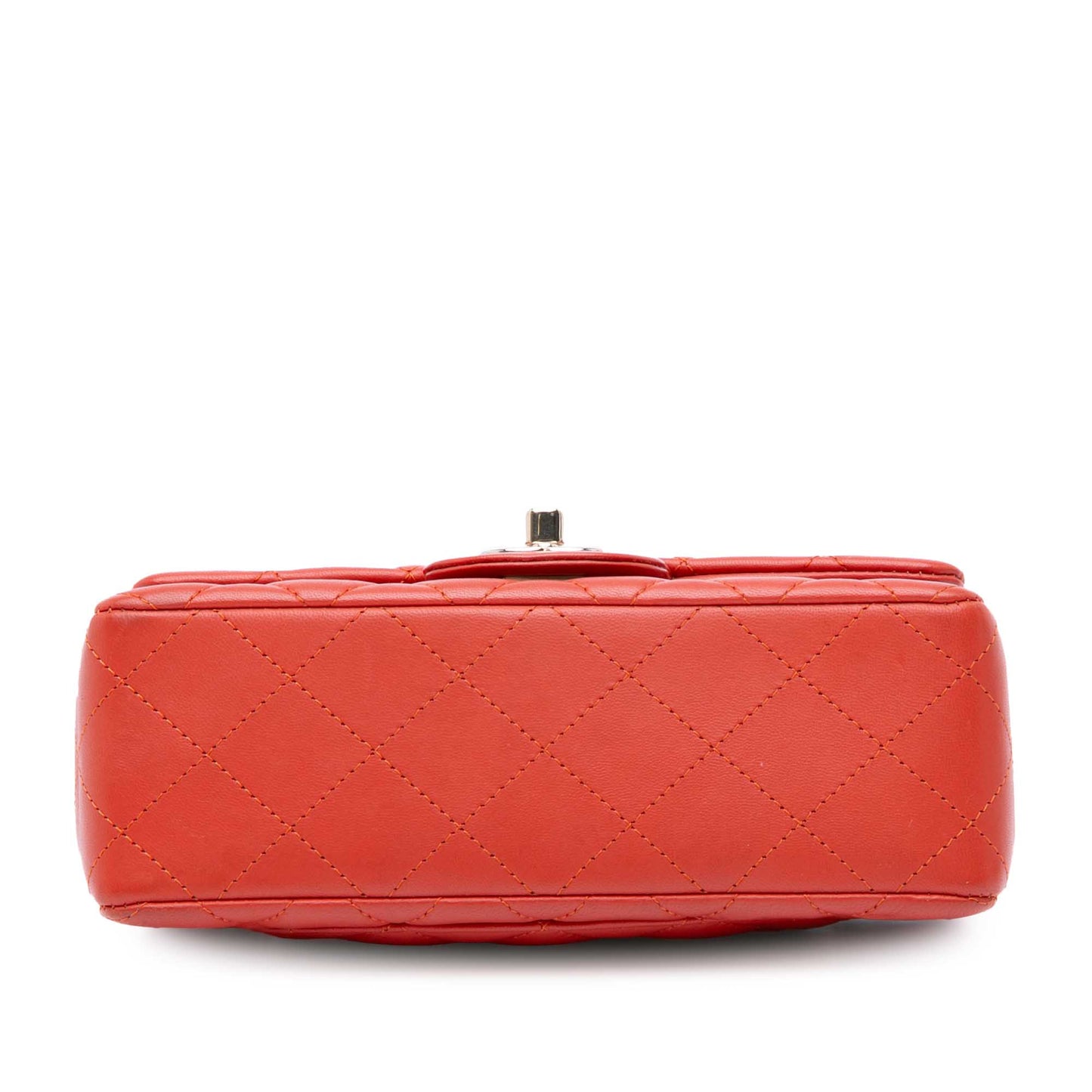 Orange Chanel Mini Rectangular Classic Lambskin Single Flap Crossbody Bag