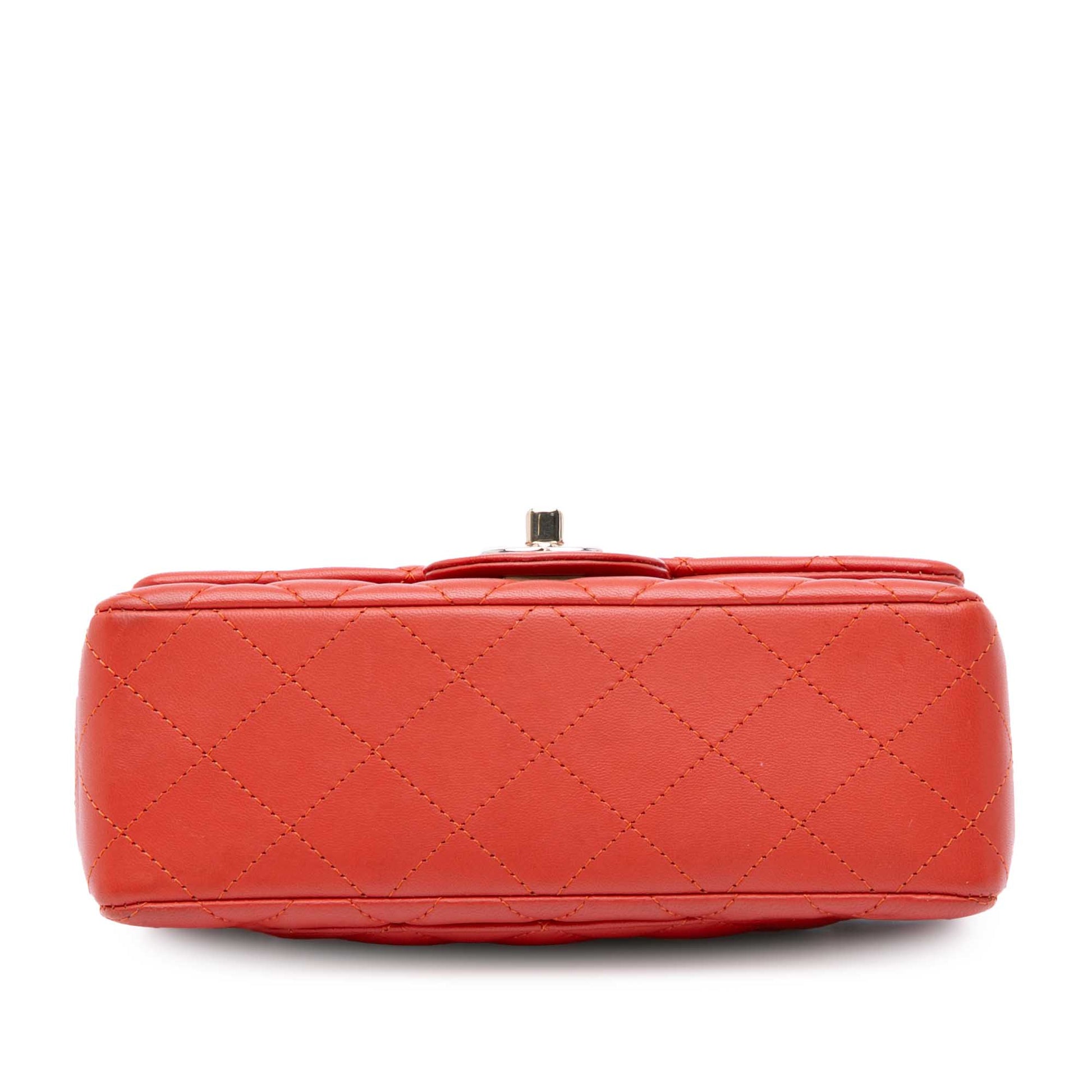 Orange Chanel Mini Rectangular Classic Lambskin Single Flap Crossbody Bag
