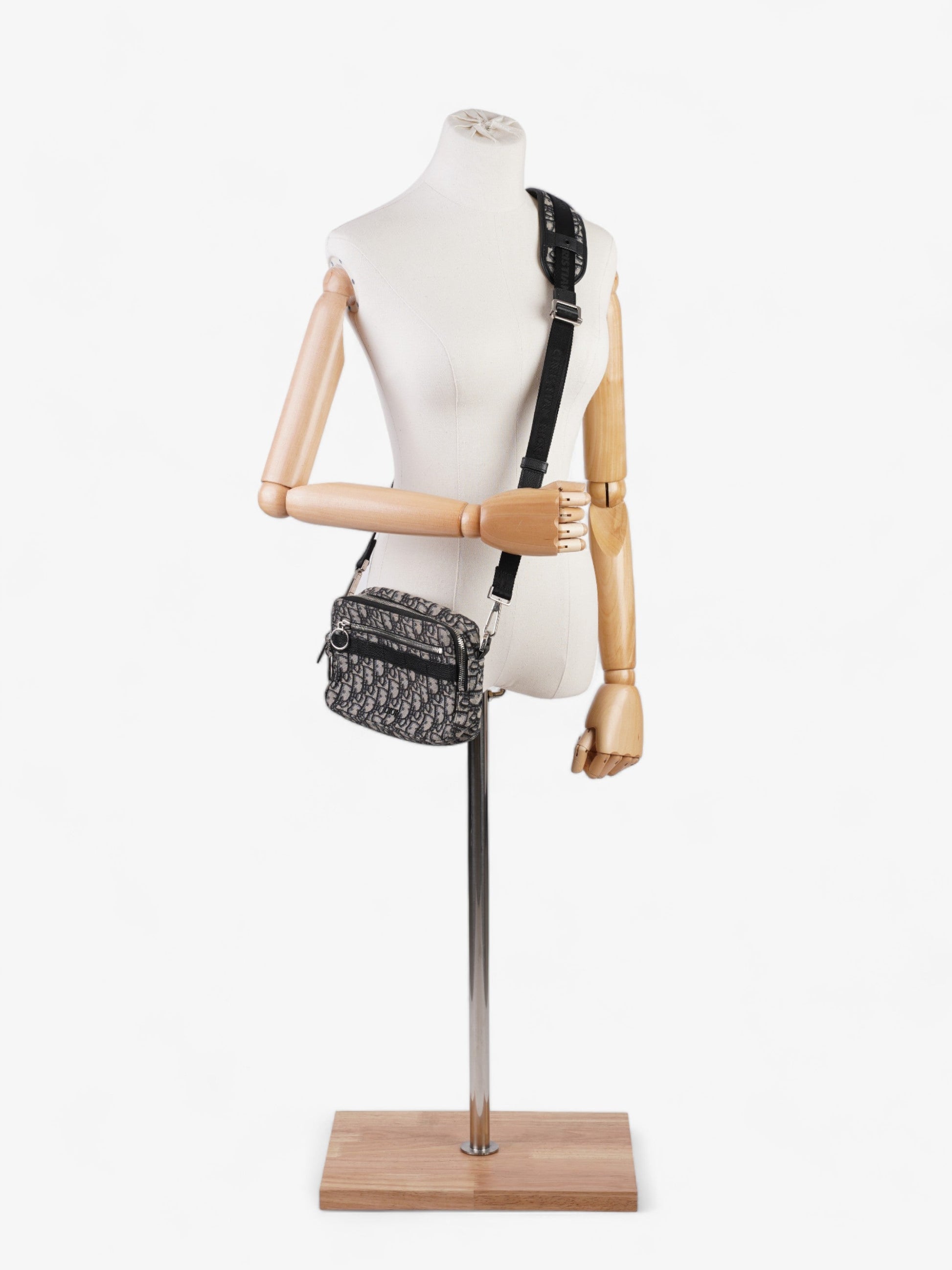 Dior Christian Safari And Oblique Crossbody Bag Canvas Black Beige