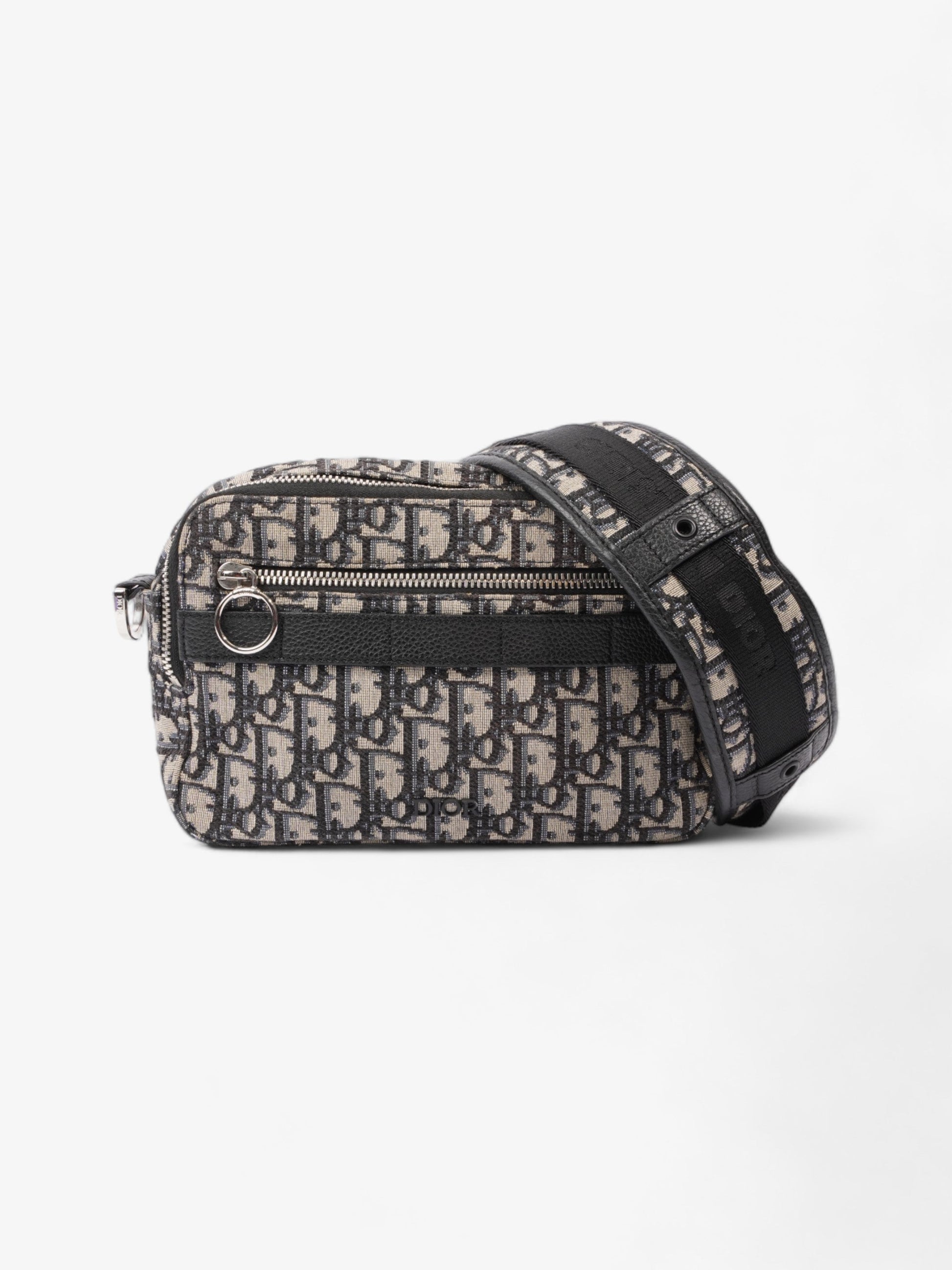 Dior Christian Safari And Oblique Crossbody Bag Canvas Black Beige
