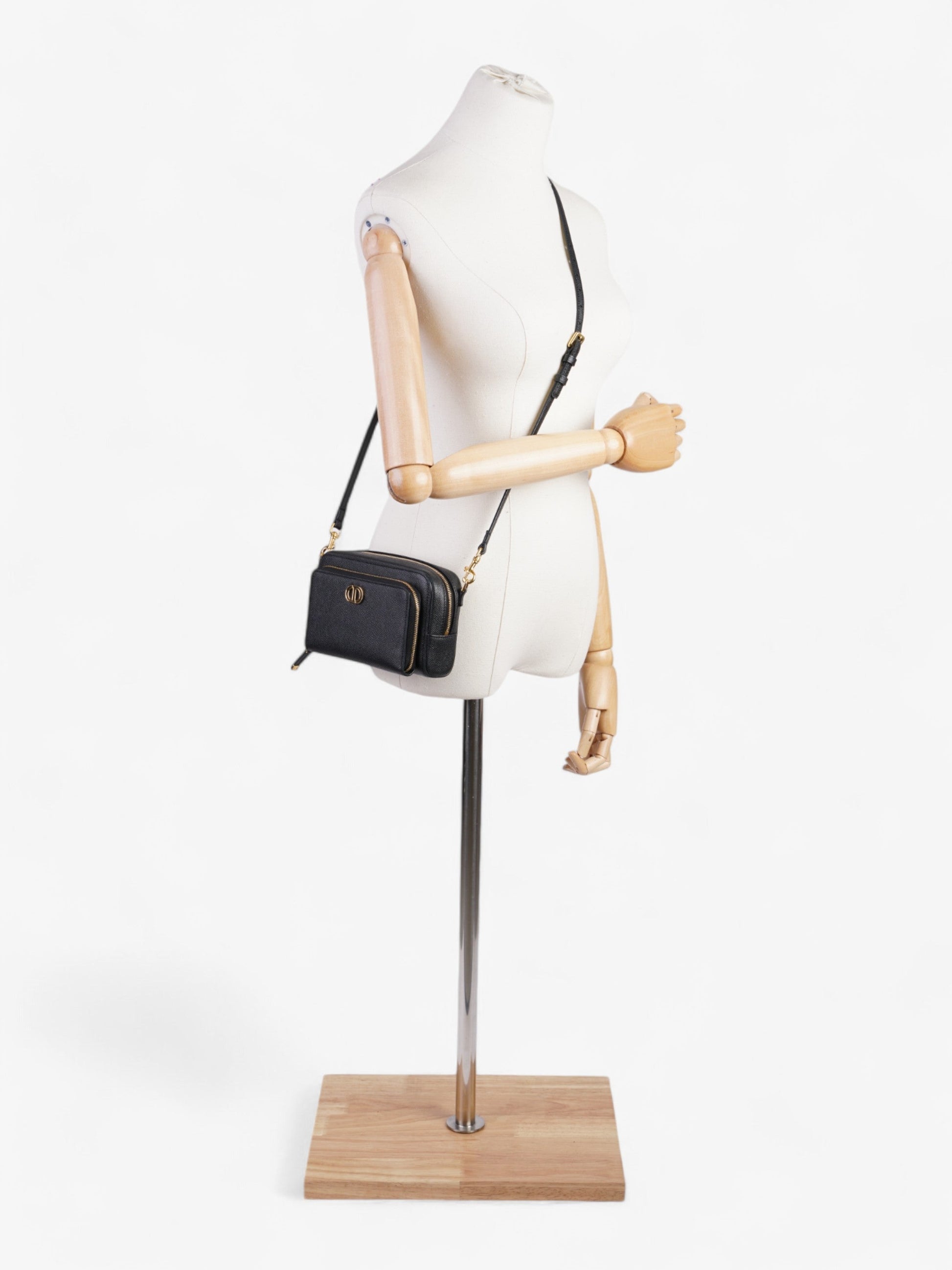 Dior Christian Caro Double Pouch Bag Calfskin Leather Black Crossbody Bag