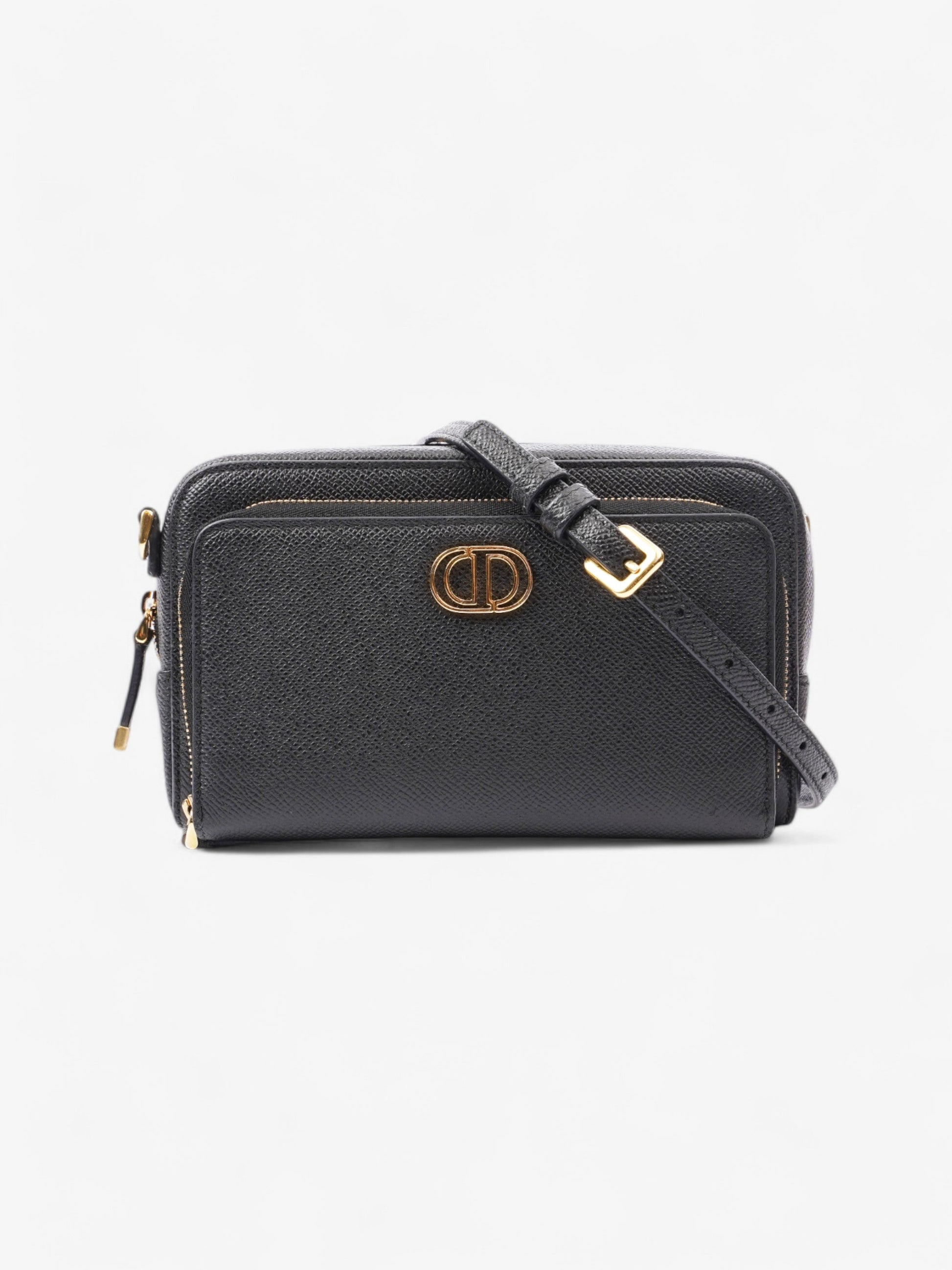 Dior Christian Caro Double Pouch Bag Calfskin Leather Black Crossbody Bag