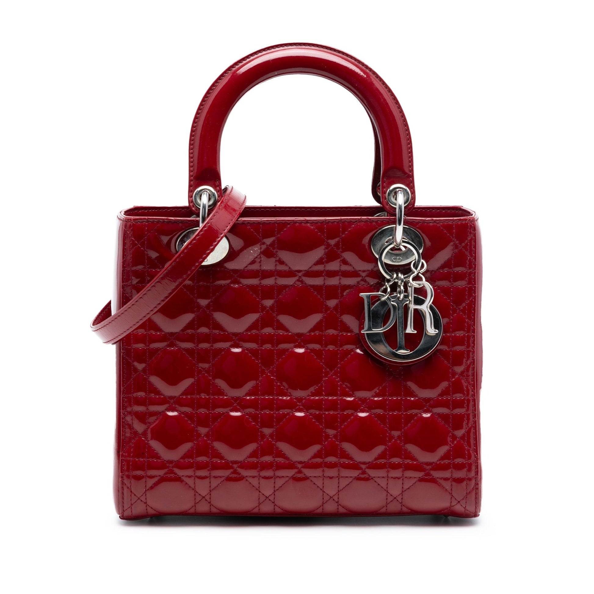 Dior Handbag Cannage Lady Satchel 3 Patent Red Medium Satchel Bag