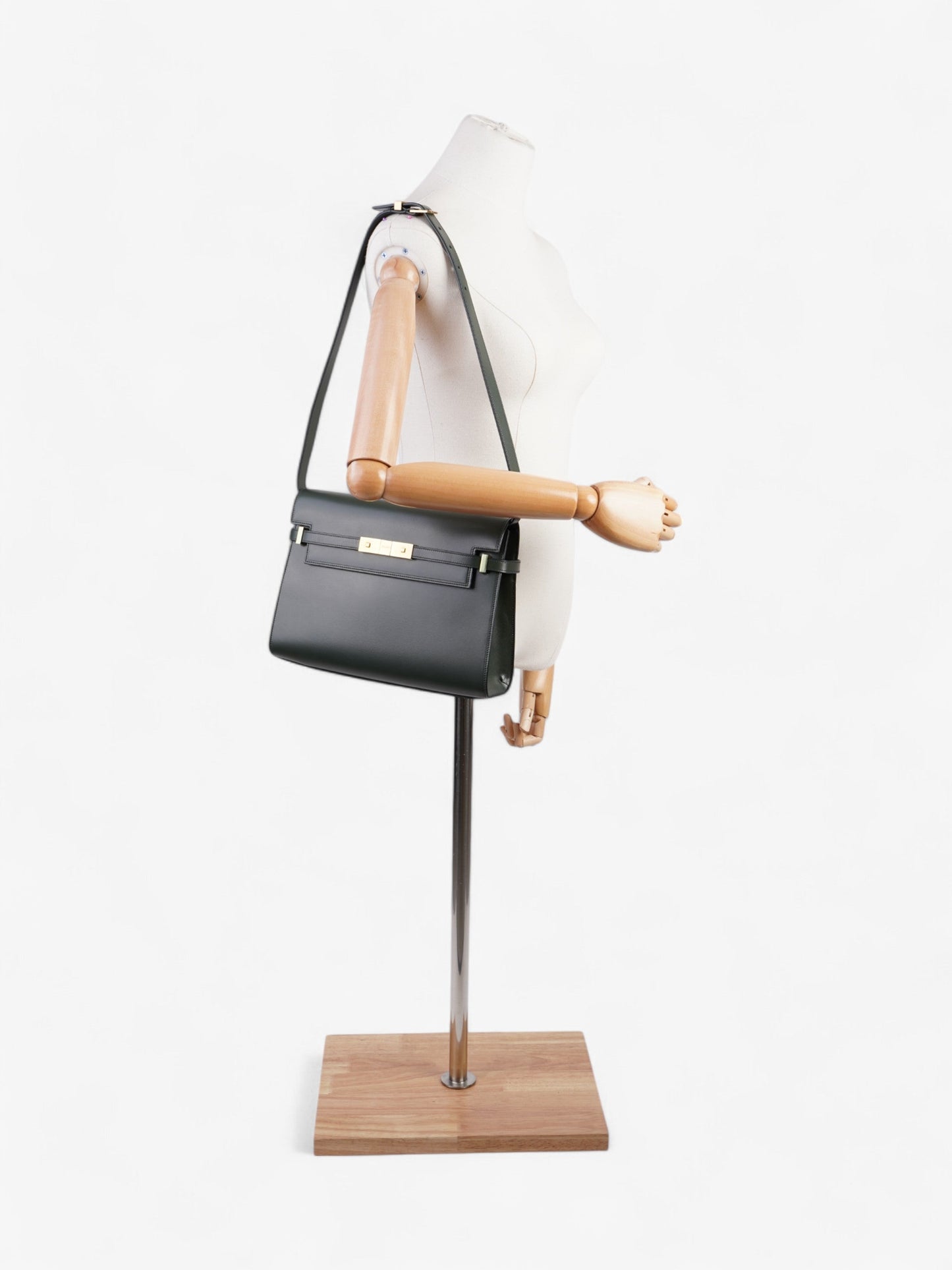 YSL Saint Laurent Manhattan Dark Calfskin Shoulder Bag Leather Green
