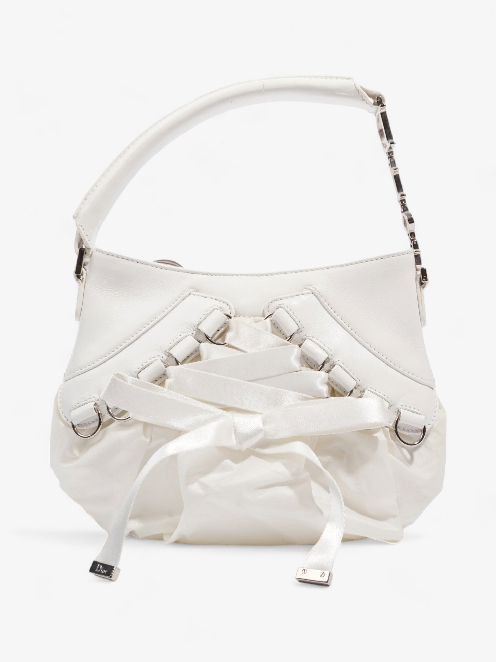 Dior Christian Ballet Corset Handbag Leather White Travel Bag