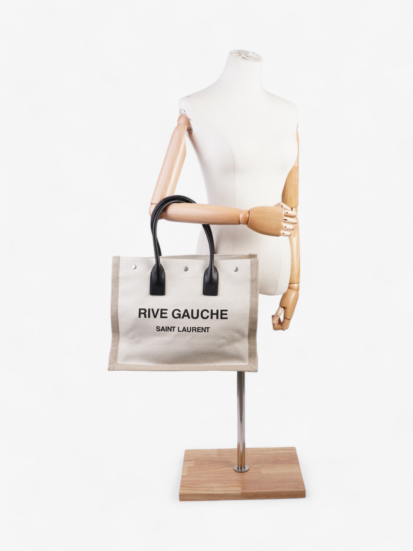 YSL Saint Laurent Rive Gauche Cotton Tote Bag Beige Small