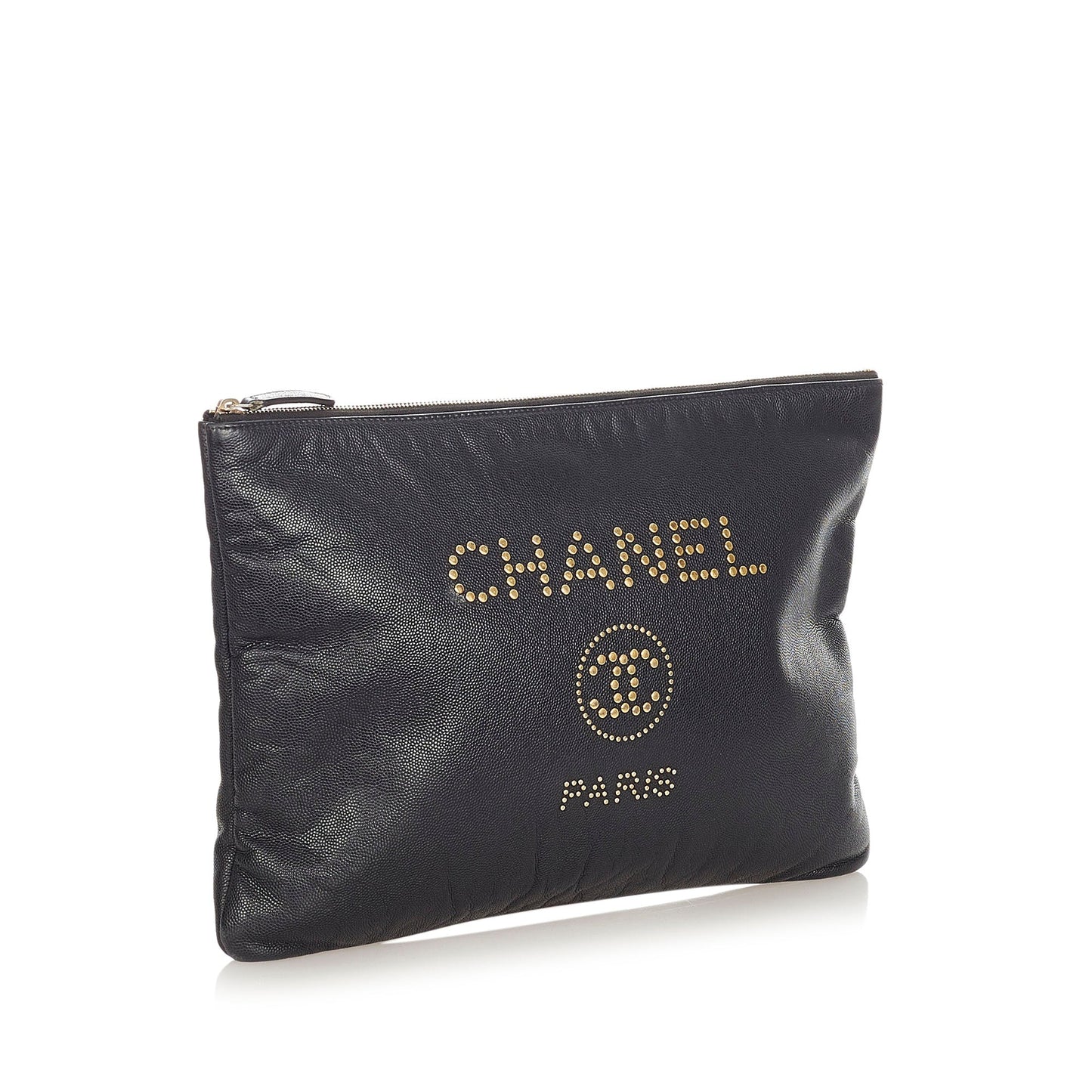 Chanel Deauville Clutch Bag Leather Black