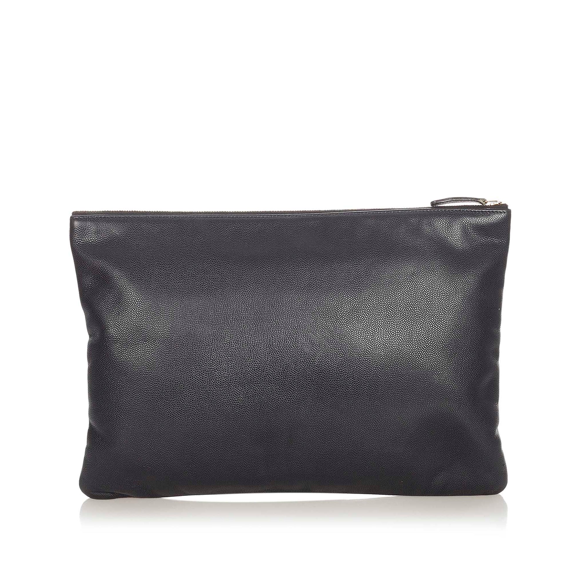Chanel Deauville Clutch Bag Leather Black