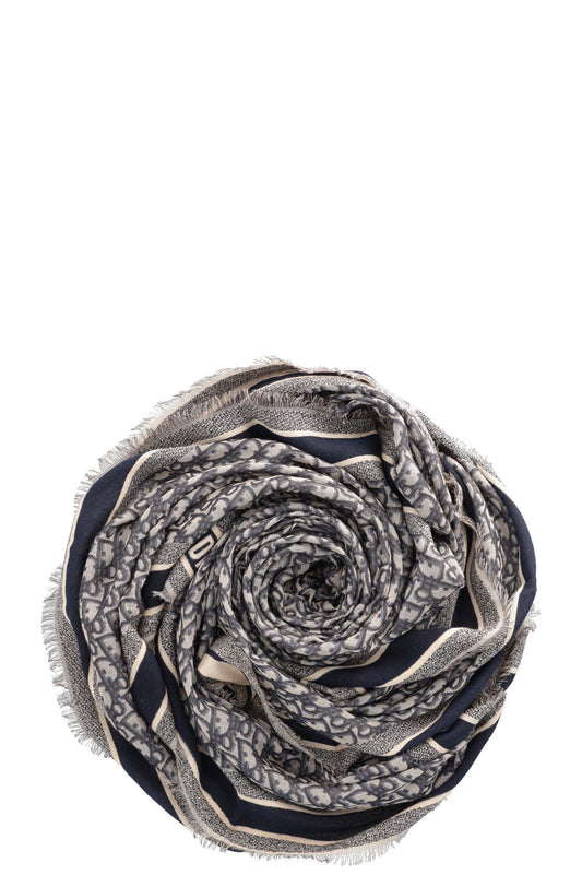 Dior Oblique 140 Shawl Silk Wool Blue Scarf