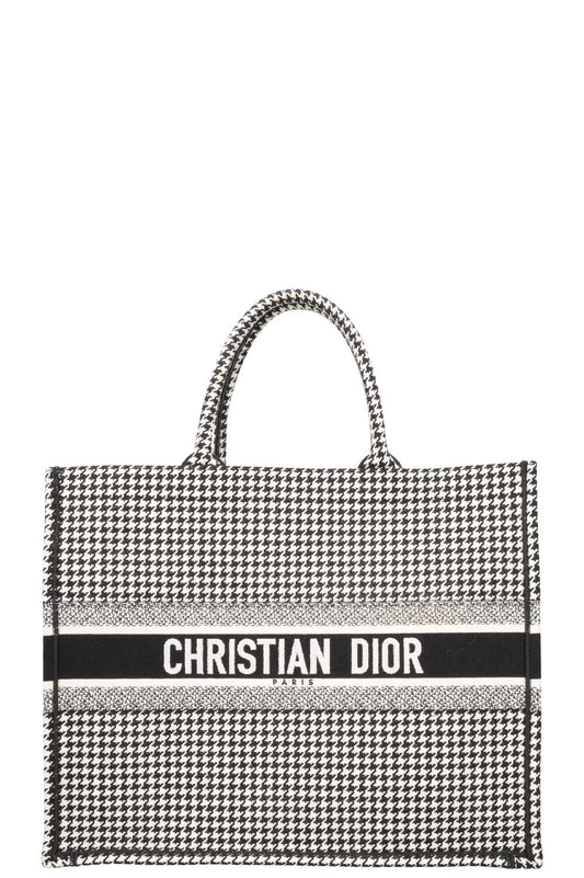 Dior Tote Bag Houndstooth Book Tote Canvas Black White