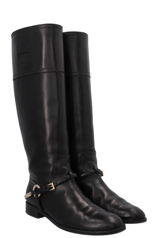 Dior Knee High Etrier Boots Leather Black Shoes