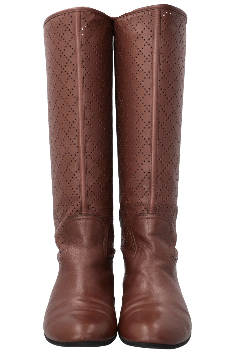 GUCCI Laser Cut Knee High Boots Brown
