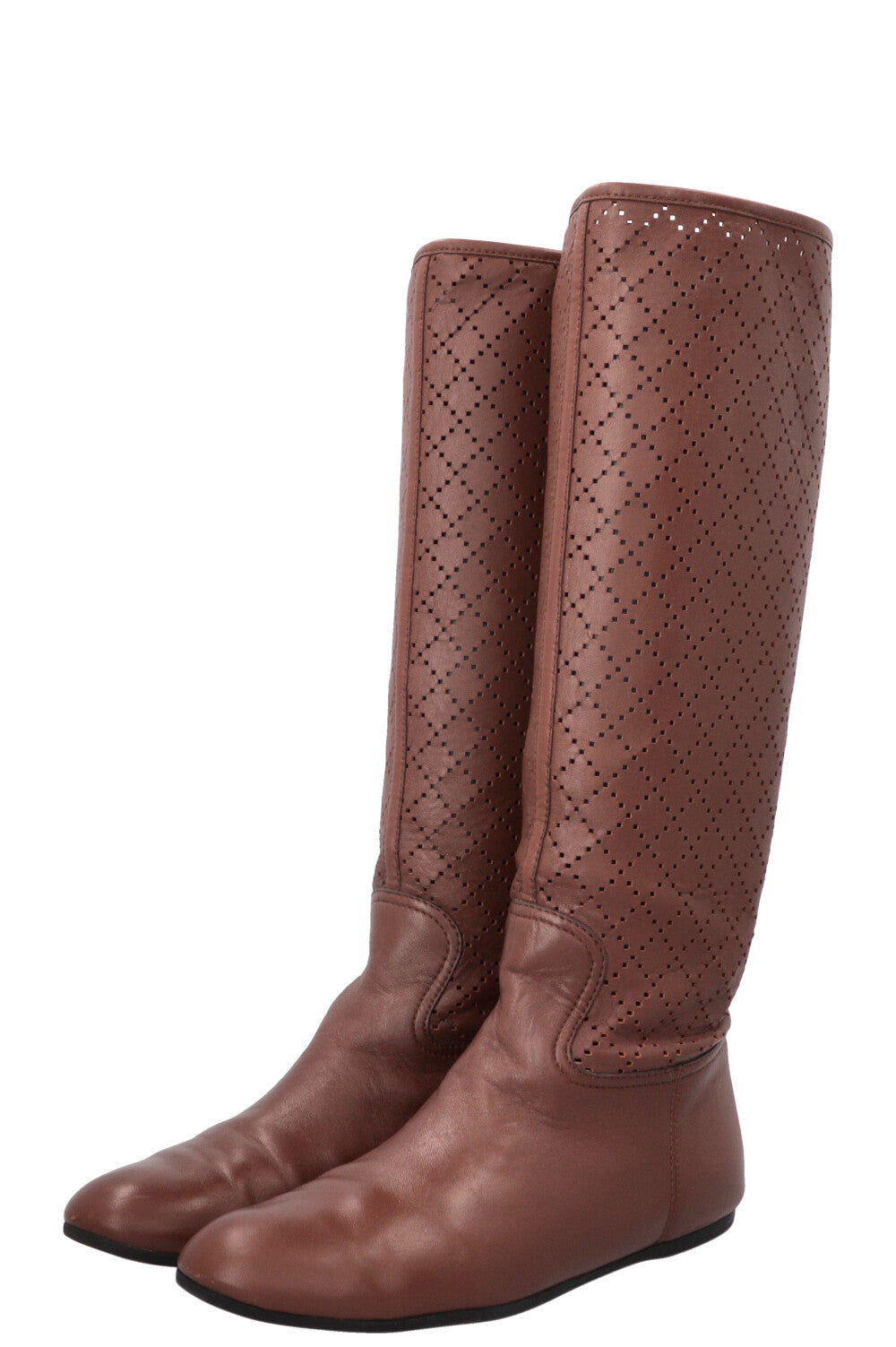 GUCCI Laser Cut Knee High Boots Brown