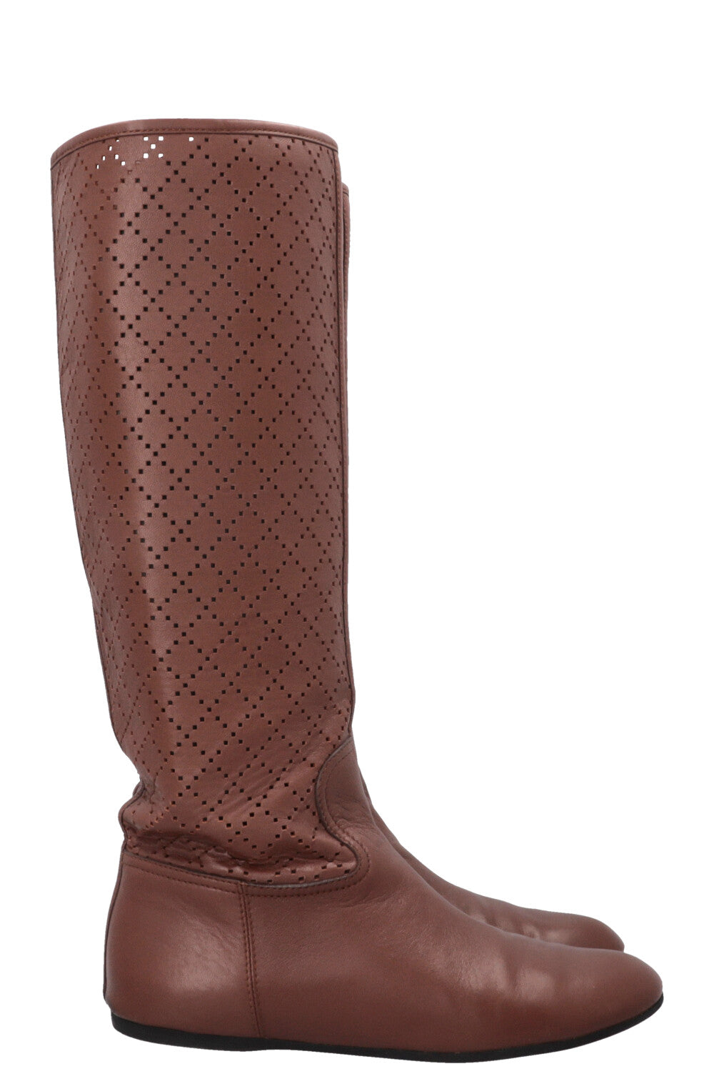 GUCCI Laser Cut Knee High Boots Brown