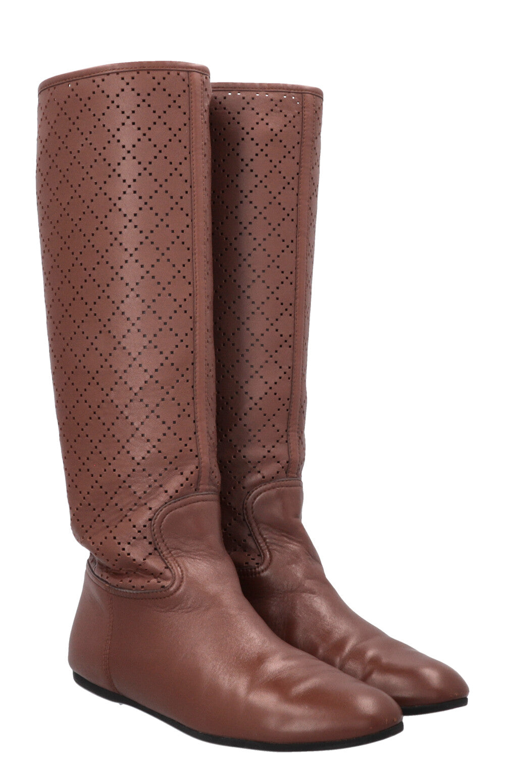 GUCCI Laser Cut Knee High Boots Brown