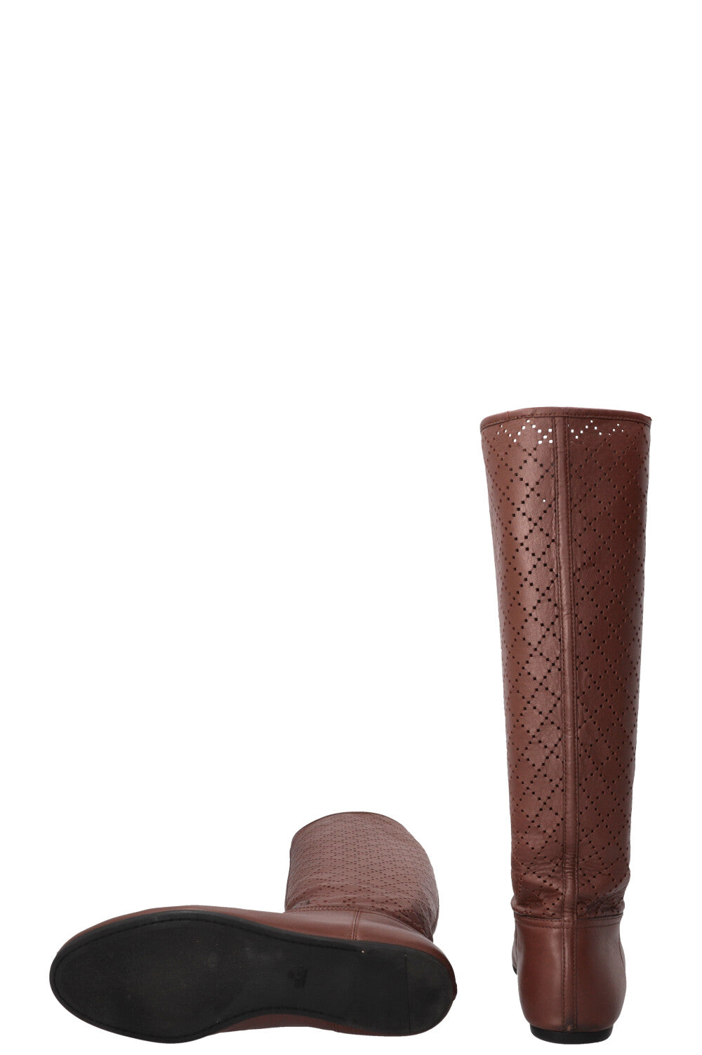 GUCCI Laser Cut Knee High Boots Brown