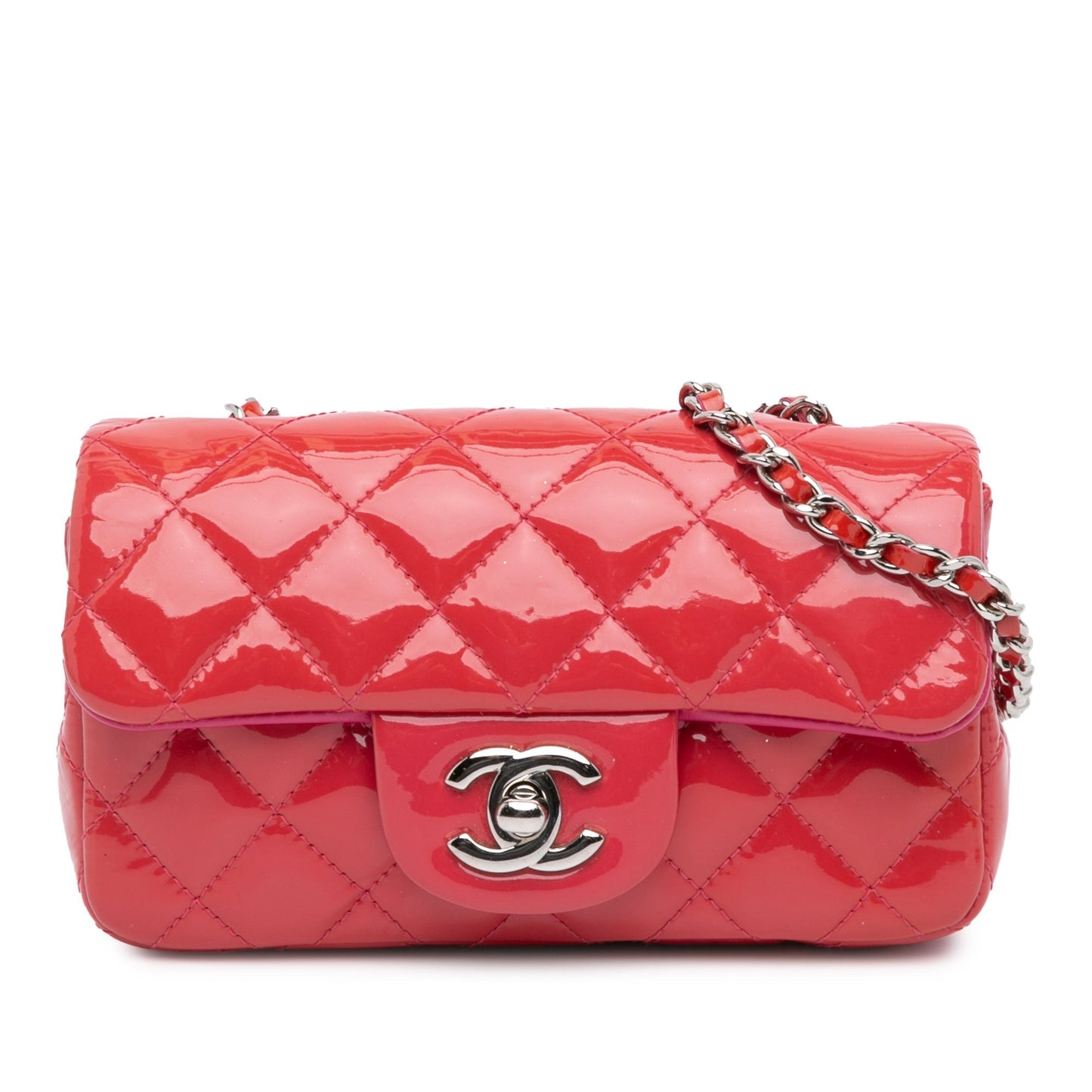 Red Chanel Extra Mini Rectangular Classic Patent Flap Crossbody Bag