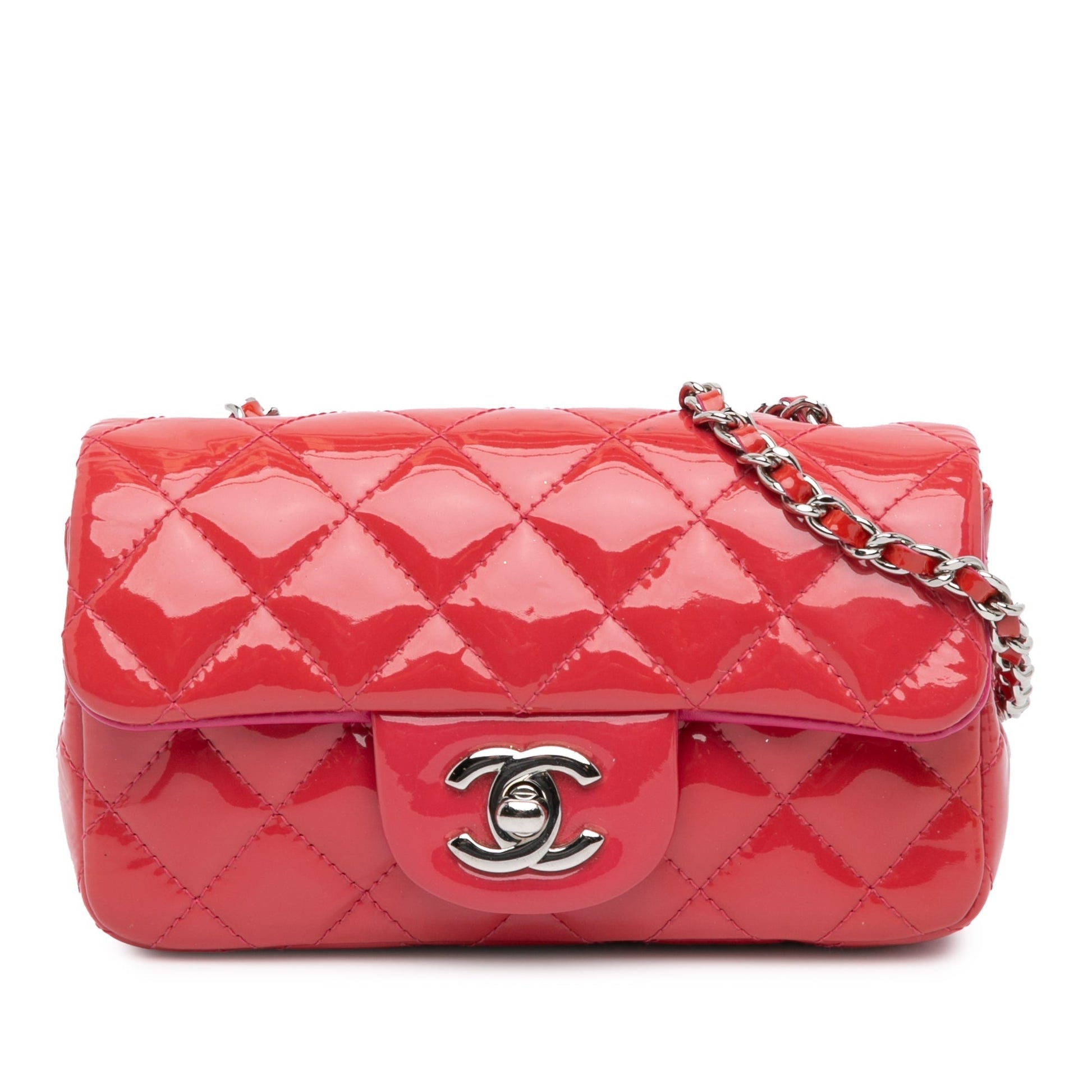Red Chanel Extra Mini Rectangular Classic Patent Flap Crossbody Bag