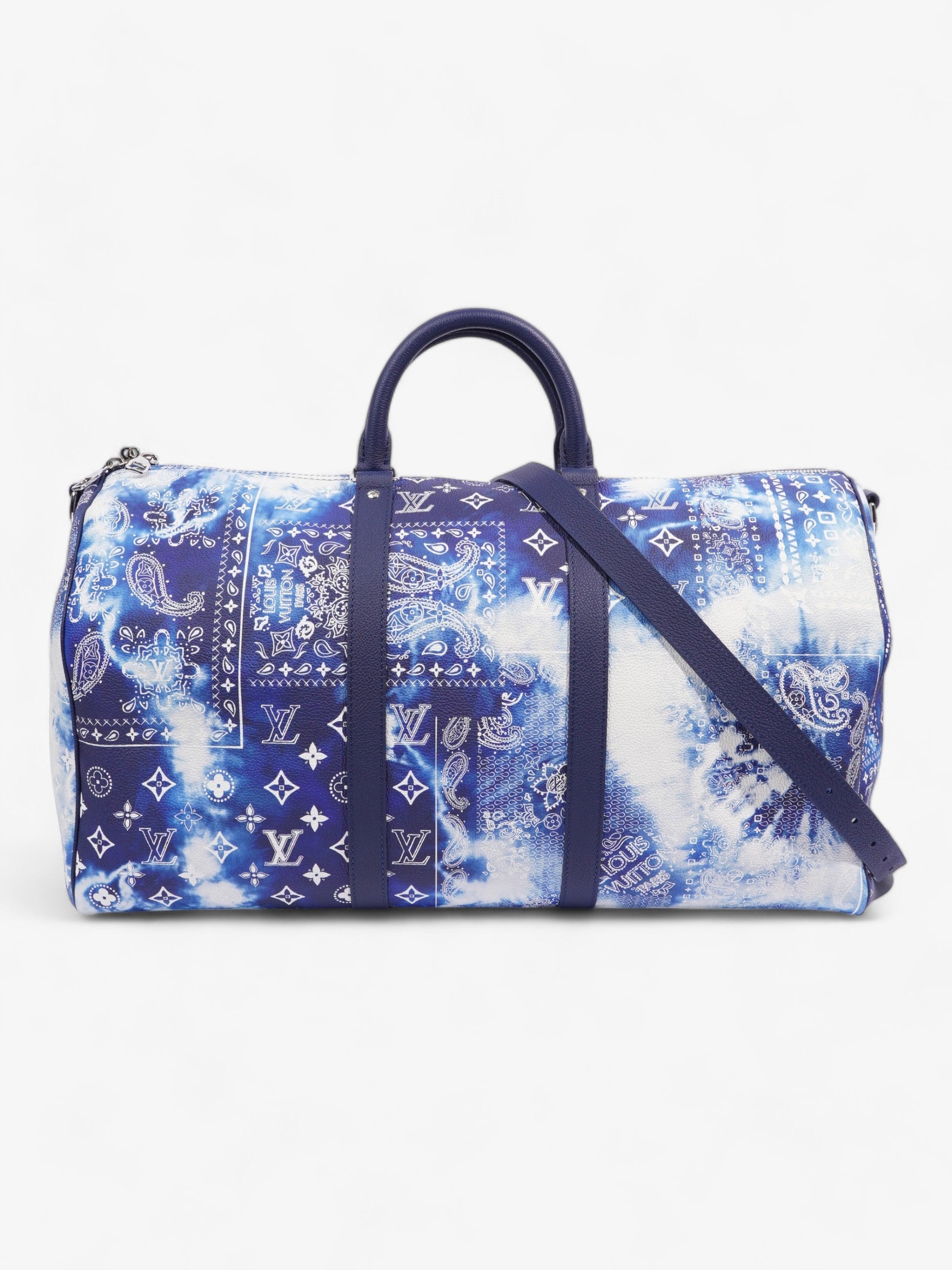 Louis Vuitton Limited Edition Bandana Keepall 50 Leather White Blue Handbag
