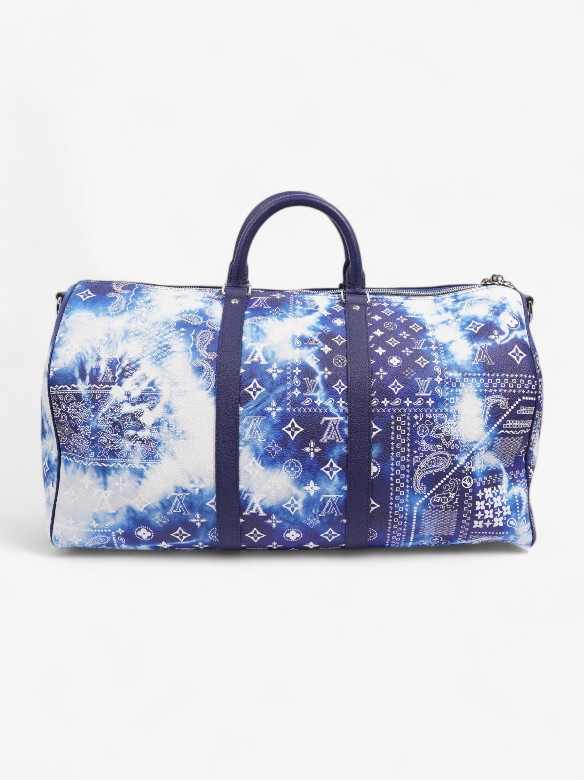 Louis Vuitton Limited Edition Bandana Keepall 50 Leather White Blue Handbag