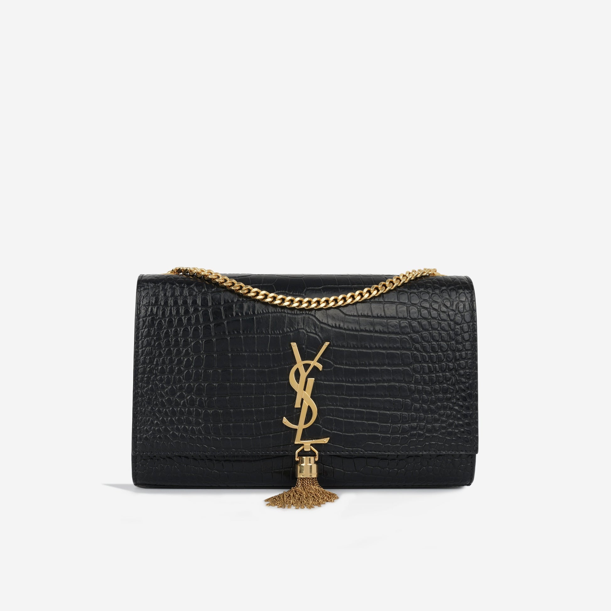 YSL Saint Laurent Kate Tassel Bag Medium Crossbody Bag Croc Embossed Ghw