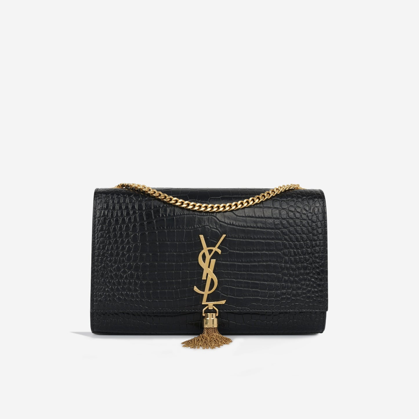YSL Saint Laurent Kate Tassel Bag Medium Crossbody Bag Croc Embossed Ghw