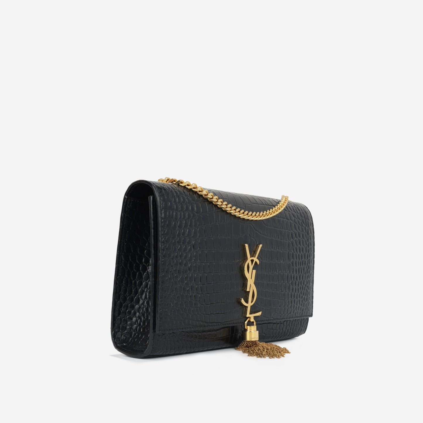 YSL Saint Laurent Kate Tassel Bag Medium Crossbody Bag Croc Embossed Ghw