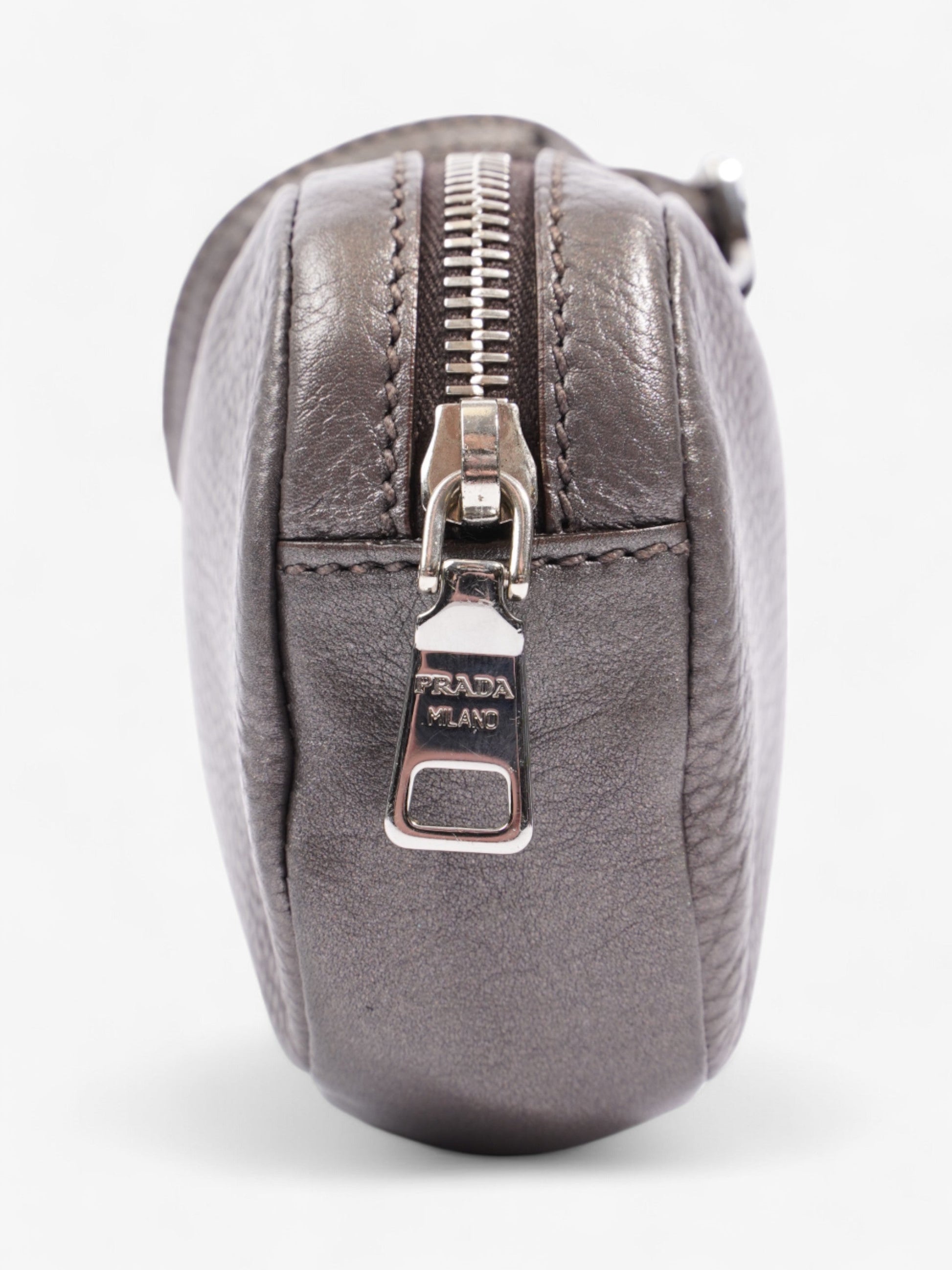 Prada Wristlet Metallic Clutch Bag Leather